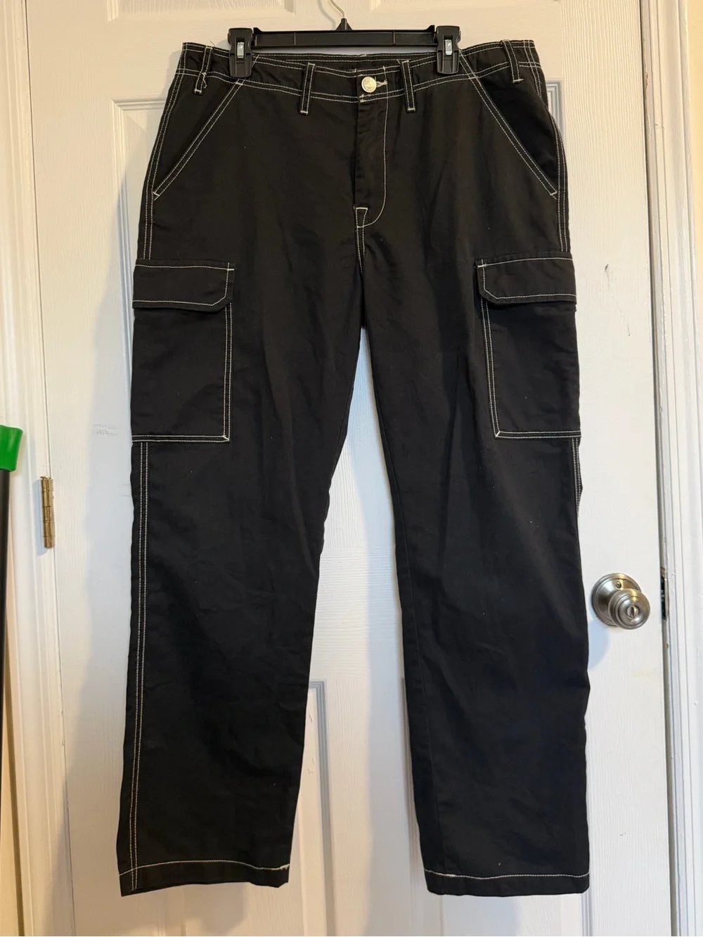 True Religion Black Men's Cargo Pants with Contrast Stitching